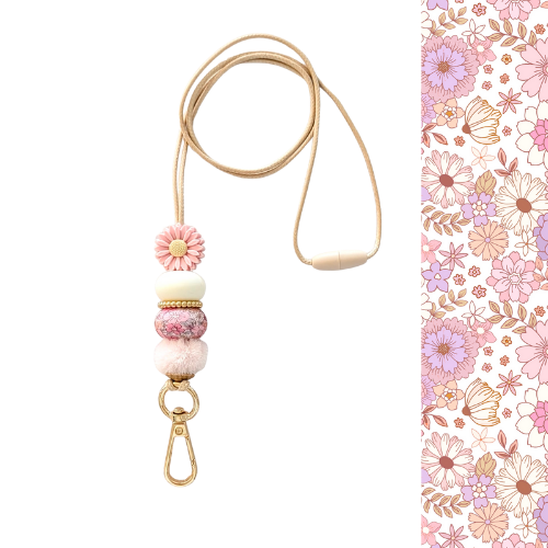 Lanyard with floral design on a white background