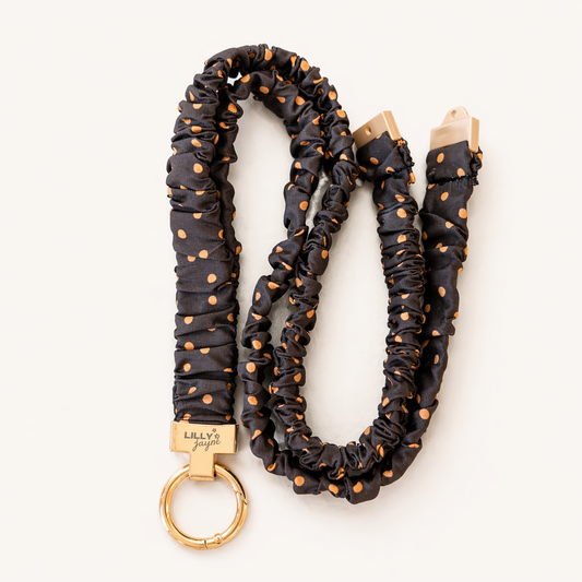 (Cosmetically Imperfect) Brown Polka Dot Scrunchie Lanyard – Stretchy, Safe & Cute (49cm + Stretch)