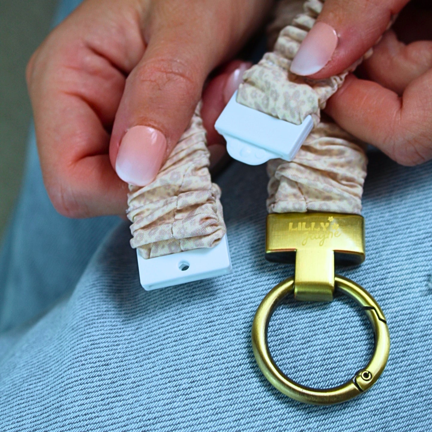 (Cosmetically Imperfect) Beige Petal - Scrunchie Lanyard – Stretchy, Safe & Cute (49cm + Stretch)