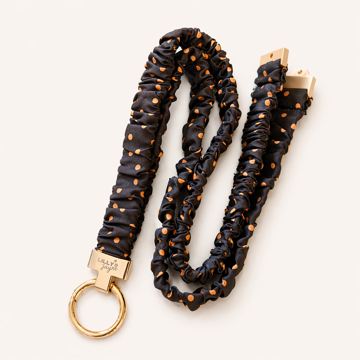 (Cosmetically Imperfect) Brown Polka Dot Scrunchie Lanyard – Stretchy, Safe & Cute (49cm + Stretch)