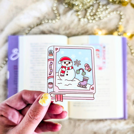 Snowman Book Waterproof Vinyl Sticker | 7cm Bookish Decal | Matte, Gloss & Holographic Stars Finish