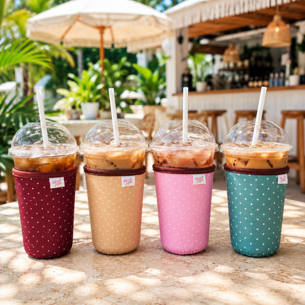 Brown Polka Dot - Rayni Cup Cozy - Reusable Coffee Sleeve (16oz)