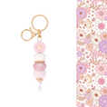 Load image into Gallery viewer, Pink floral keyring with gold clip
